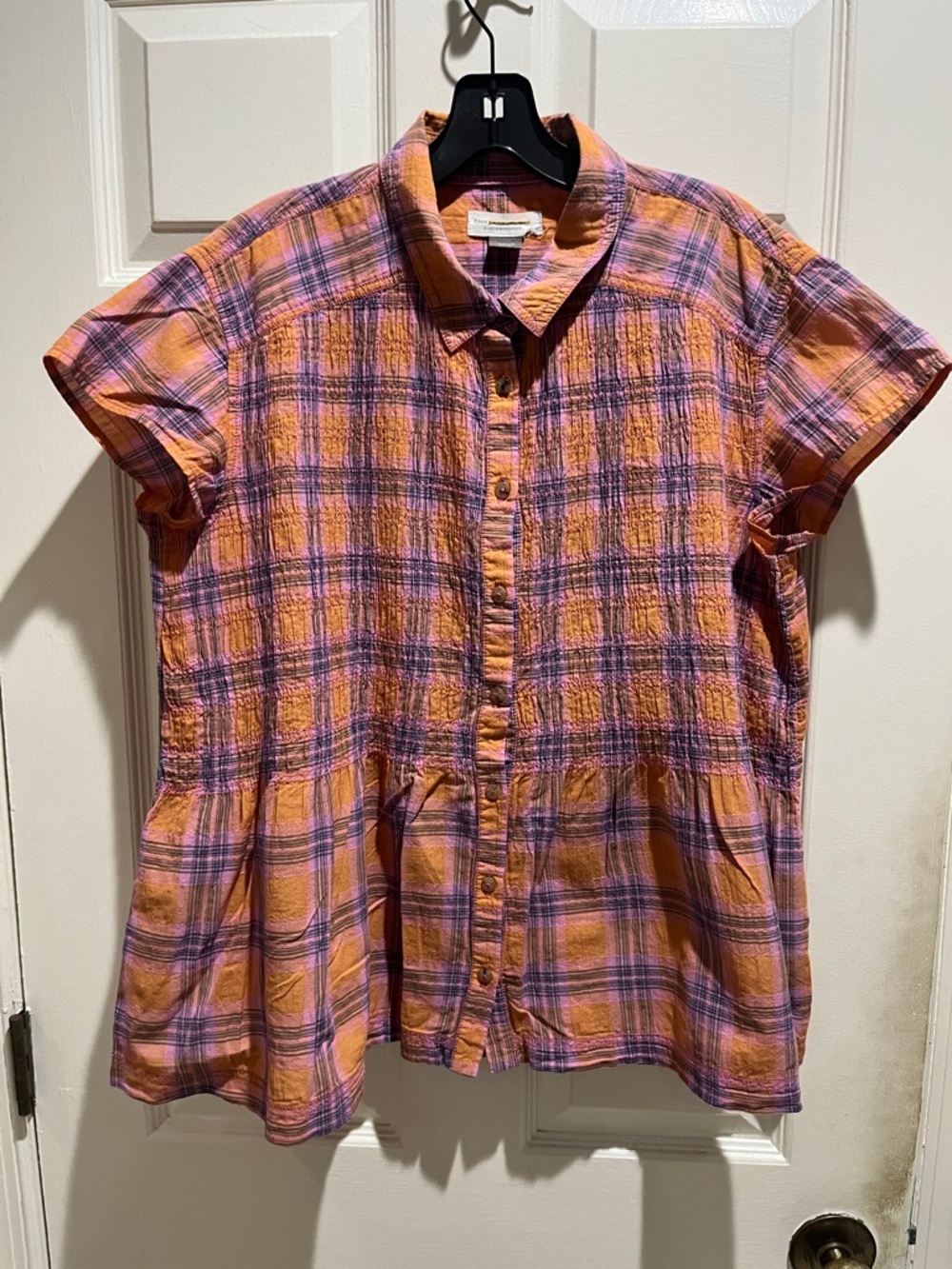 Pilcro and the Letterpress Orange and Purple Plaid Button-Down Shirt